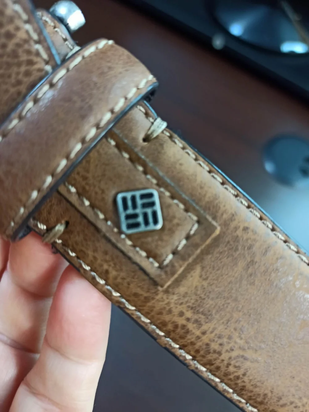 COLUMBIA Men's Brown Synthetic Leather Casual Belt Size 32 Silver Buckle